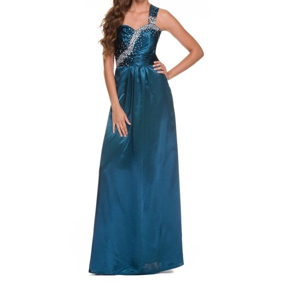 Women Junior Petite Long Maxi One Shoulder Glitter Satin Party Ball Gown Dress - Picture 1 of 4